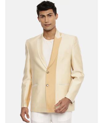 gold beige two button blazer for a sangeet evening . pair with ivory pants to complete the look. 1