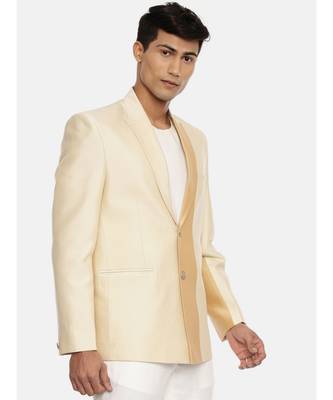 gold beige two button blazer for a sangeet evening . pair with ivory pants to complete the look. 4