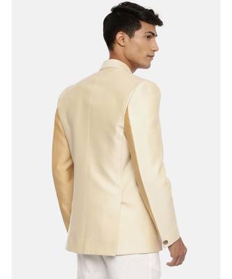 gold beige two button blazer for a sangeet evening . pair with ivory pants to complete the look. 5
