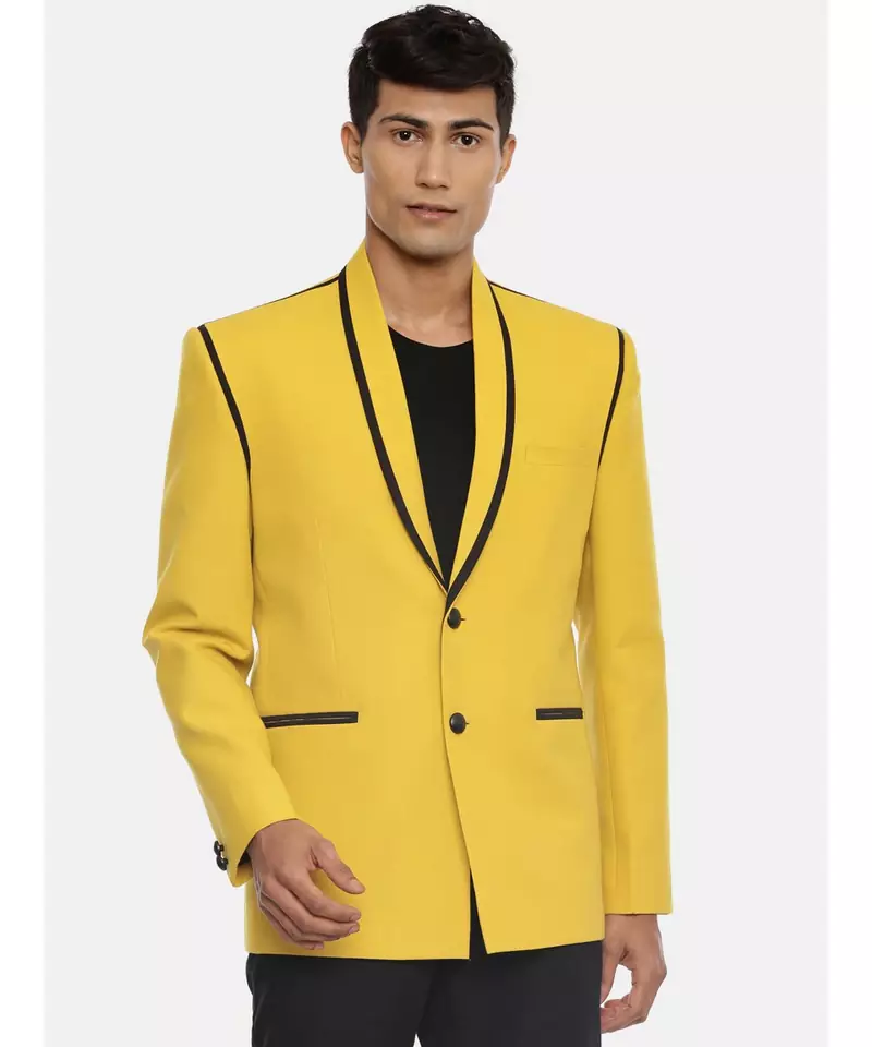 Mustard Black Two Button Blazer