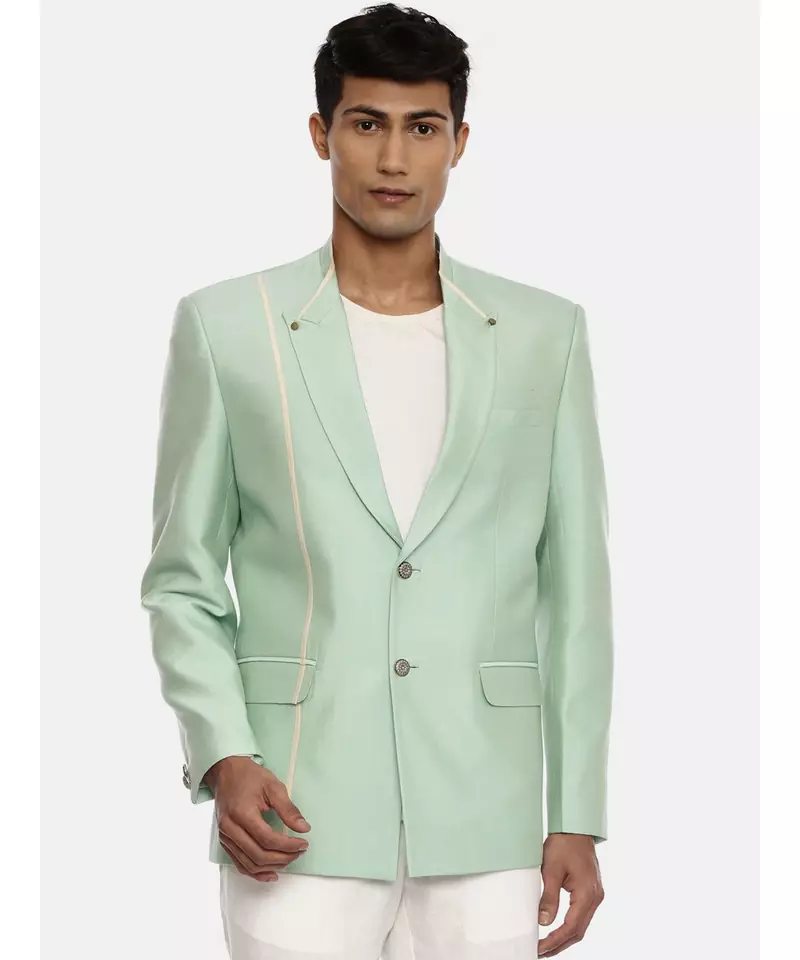 Pastel Green Silk Two Button Blazer