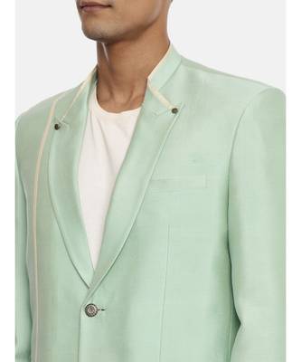 Pastel Green Silk Two Button Blazer 2
