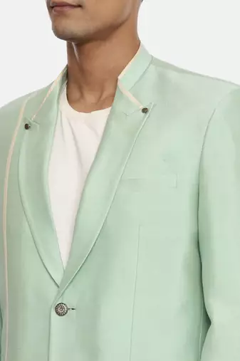 Pastel Green Silk Two Button Blazer