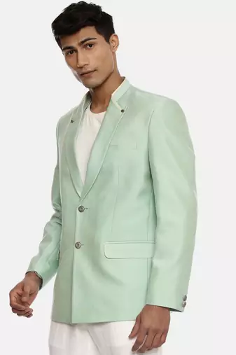 Pastel Green Silk Two Button Blazer