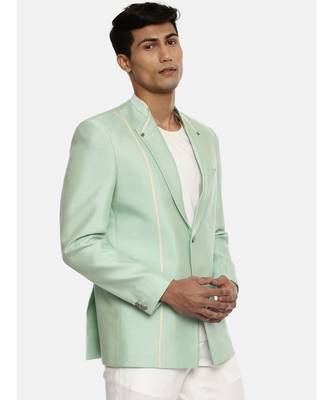 Pastel Green Silk Two Button Blazer 4