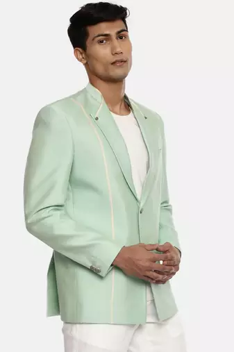 Pastel Green Silk Two Button Blazer