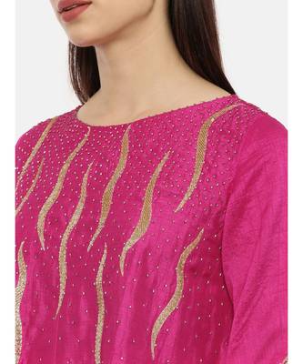 Pink Silk Embroidered Dress 4