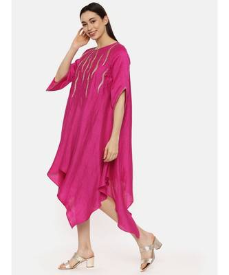 Pink Silk Embroidered Dress 5