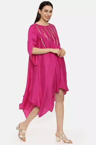 Pink Silk Embroidered Dress