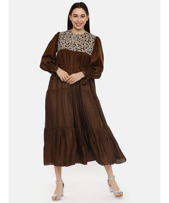 Choco Brown Silk Embroidered Dress 1