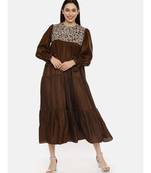 Choco Brown Silk Embroidered Dress