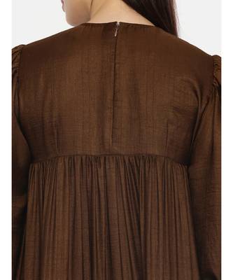 Choco Brown Silk Embroidered Dress 2