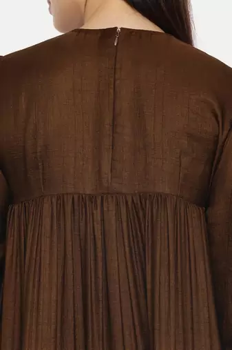 Choco Brown Silk Embroidered Dress
