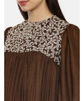Choco Brown Silk Embroidered Dress 3