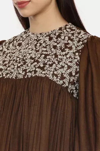 Choco Brown Silk Embroidered Dress
