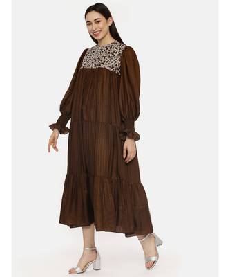 Choco Brown Silk Embroidered Dress 4
