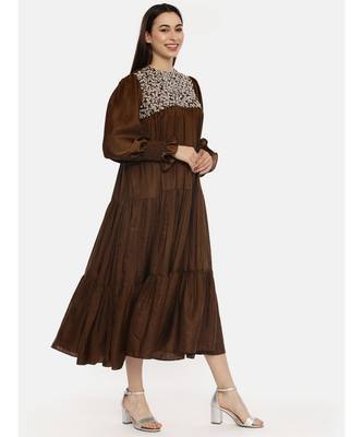 Choco Brown Silk Embroidered Dress 5
