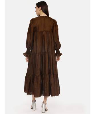 Choco Brown Silk Embroidered Dress 6