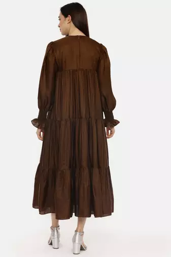 Choco Brown Silk Embroidered Dress