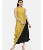 Silk Mustard Black Drape Dress