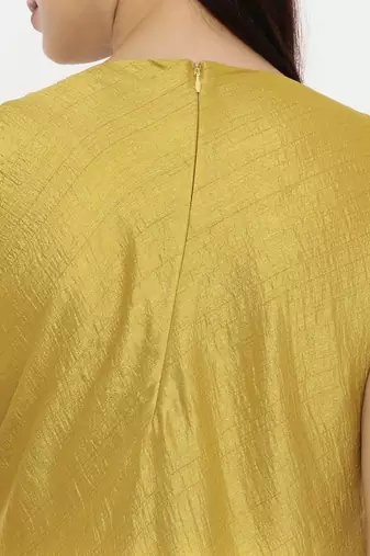 Silk Mustard Black Drape Dress