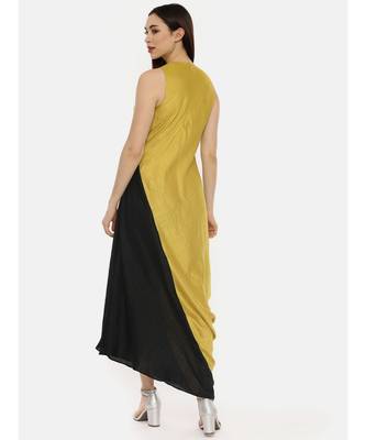 Silk Mustard Black Drape Dress 6