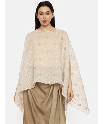 Beige Ivory Silk Embroidered Top 1