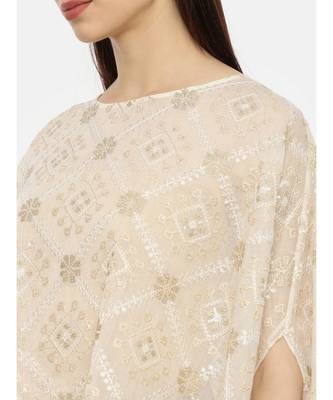Beige Ivory Silk Embroidered Top 2