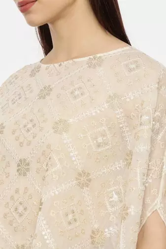 Beige Ivory Silk Embroidered Top