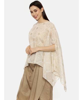 Beige Ivory Silk Embroidered Top 3