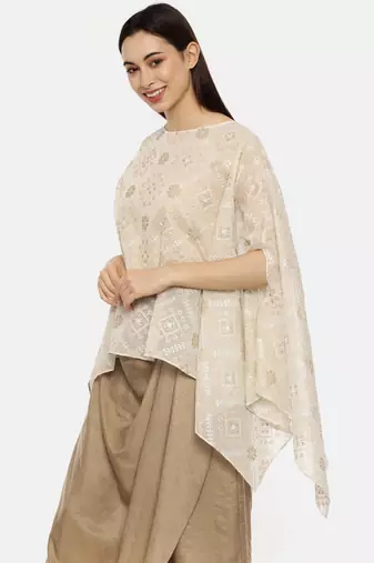 Beige Ivory Silk Embroidered Top