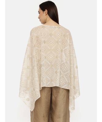 Beige Ivory Silk Embroidered Top 5