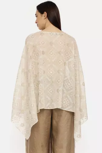 Beige Ivory Silk Embroidered Top