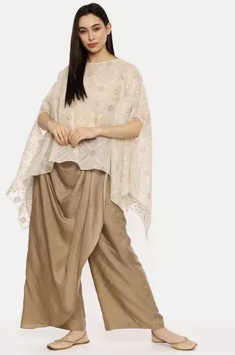 Beige Ivory Silk Embroidered Top