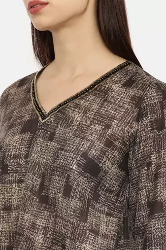 Brown Printed Sequin Top