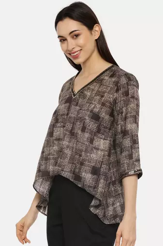 Brown Printed Sequin Top