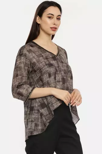 Brown Printed Sequin Top