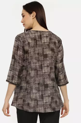 Brown Printed Sequin Top