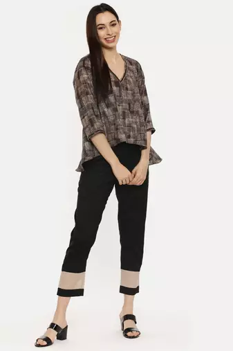Brown Printed Sequin Top
