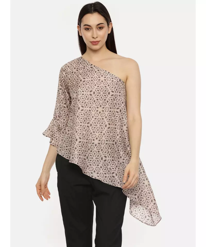 Off Shoulder Silk Printed Top