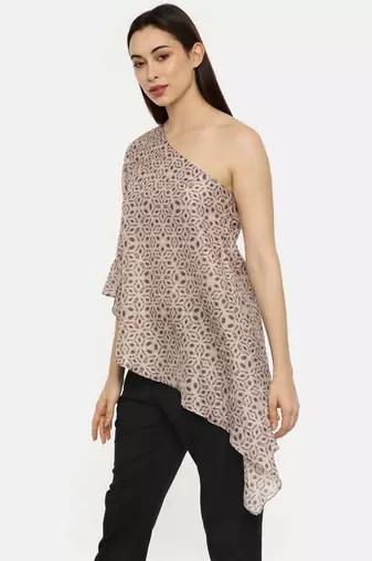 Off Shoulder Silk Printed Top