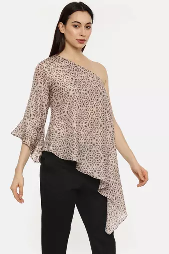 Off Shoulder Silk Printed Top