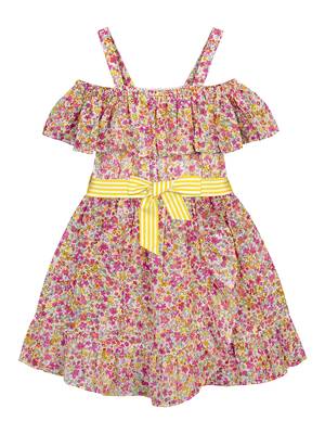 Budding Bees Girls Multi Smocked Jumpsuit-Yellow 2