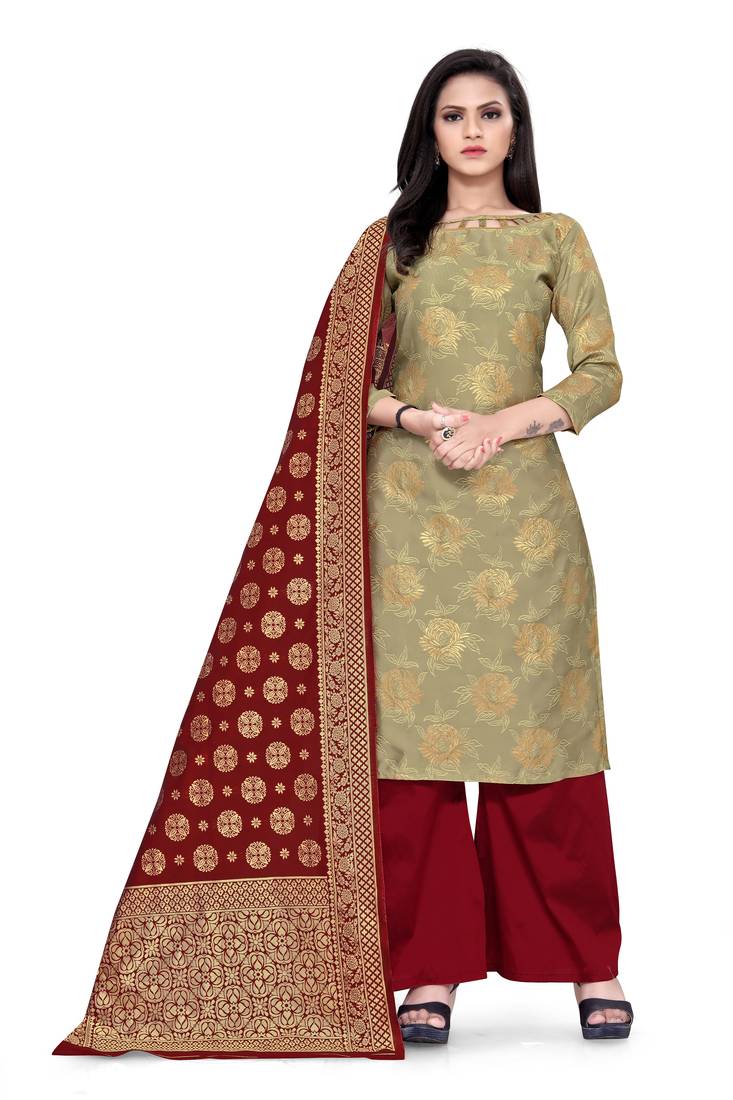  Baige Banarasi silk Unstitched dress material