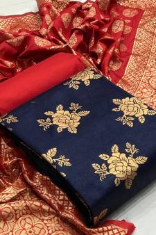 Biue Banarasi silk Unstitched dress material