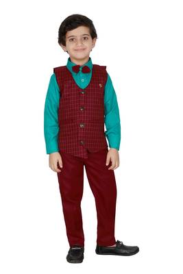 Maroon plain cotton silk boys-suit 4