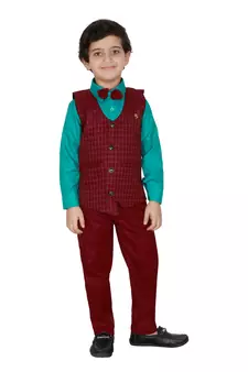 Maroon plain cotton silk boys-suit