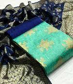  Green Banarasi silk Unstitched dress material