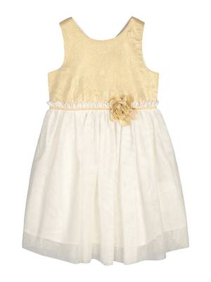Budding Bees Girls Cream & White Solid Dress 1