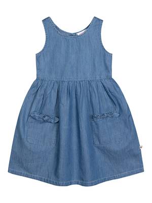 Budding Bees Denim Dress With Bow Pockets Blue 1